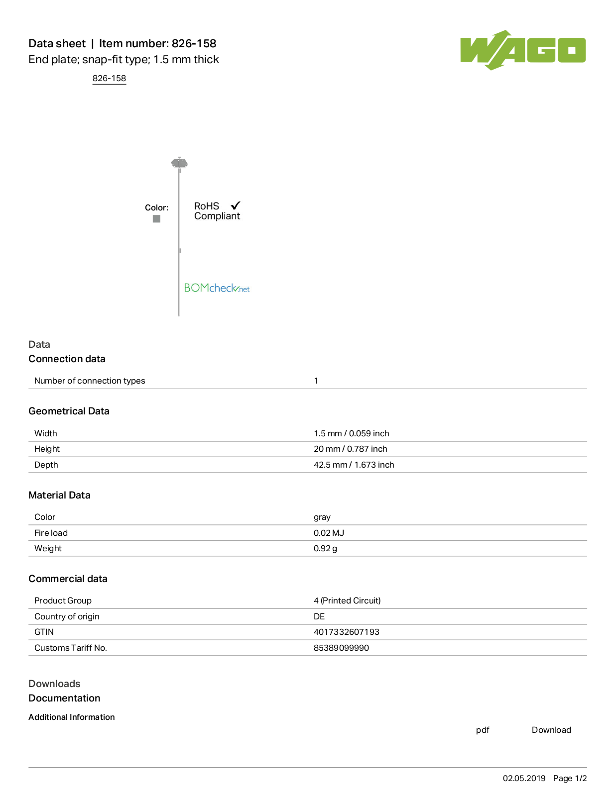 Wago 826-158 Data Sheet