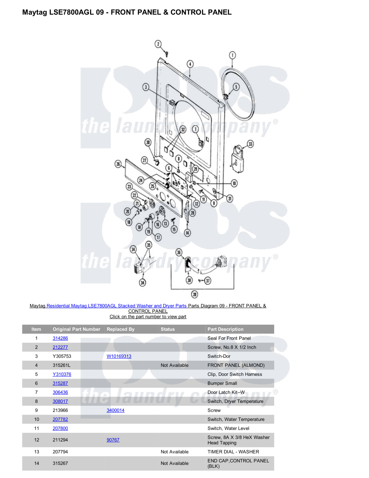 Maytag LSE7800AGL Stacked and Parts Diagram