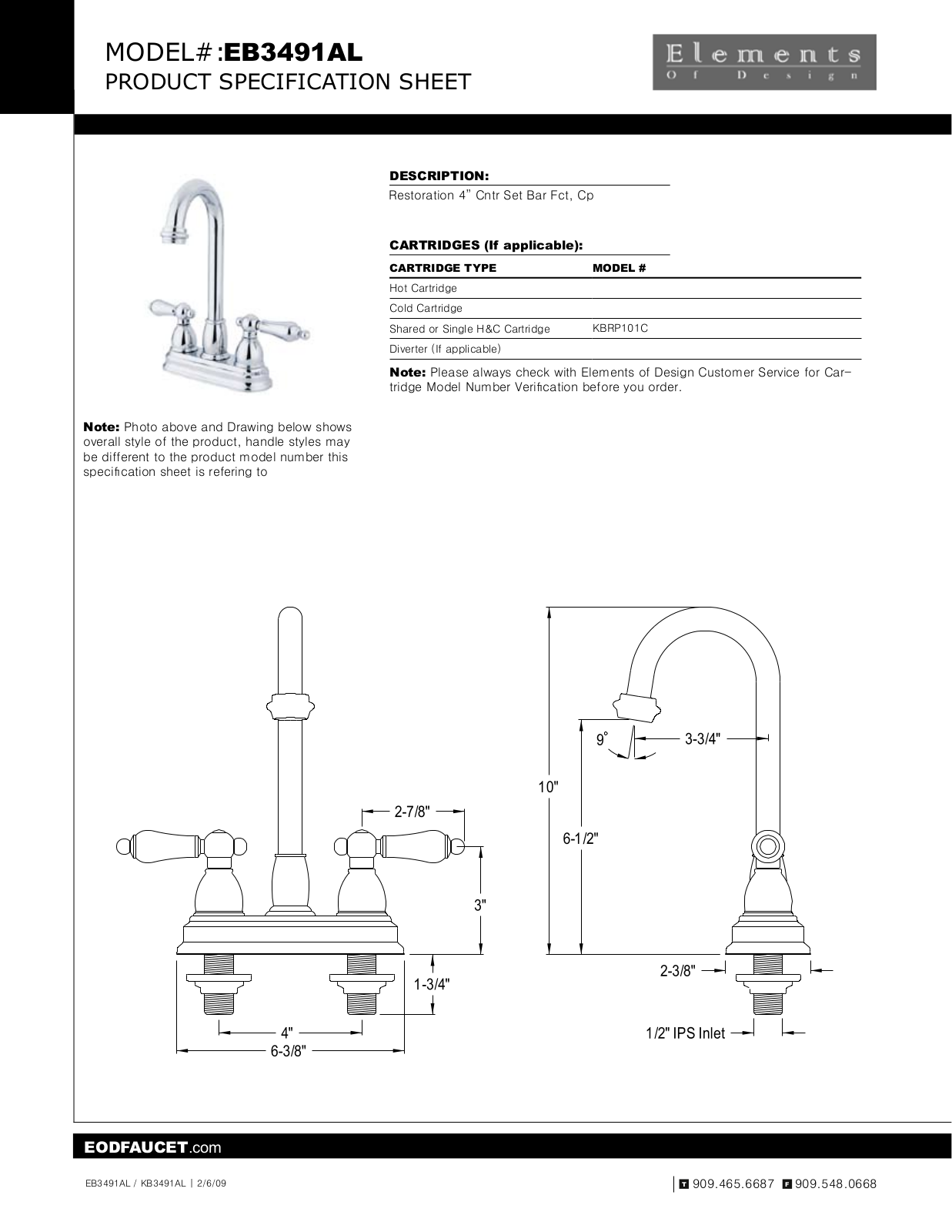 Elements of Design EDE1085 Specification Sheet - ManualMachine.com