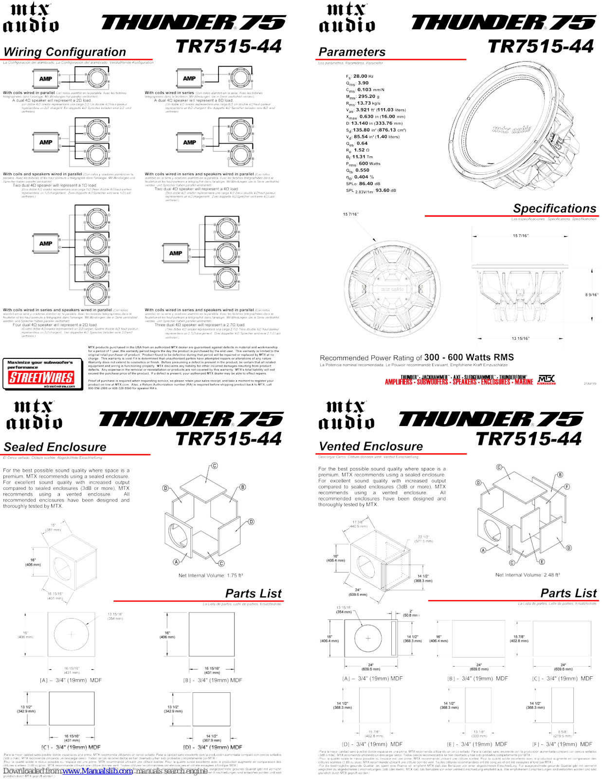 MTX Thunder TR7515-44, Thunder 75 Connection Manual - ManualMachine.com
