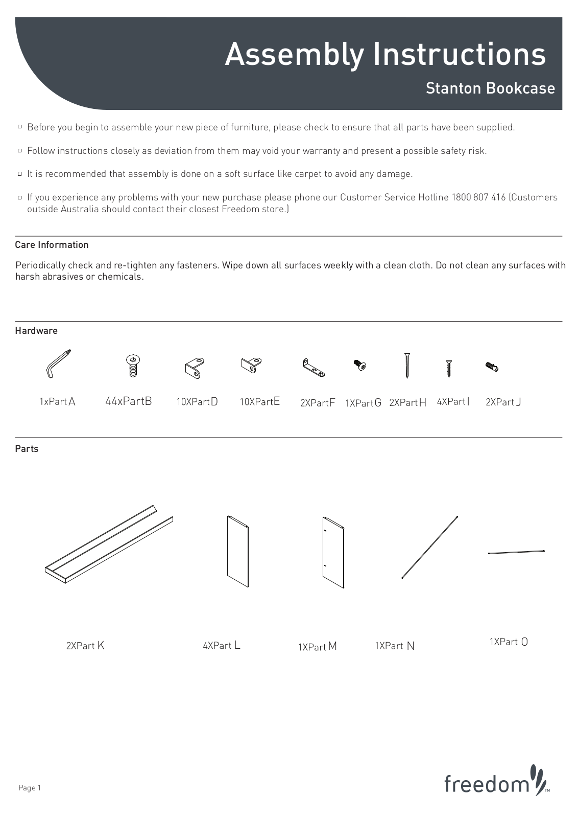 Freedom Stanton Bookcase Assembly Instruction