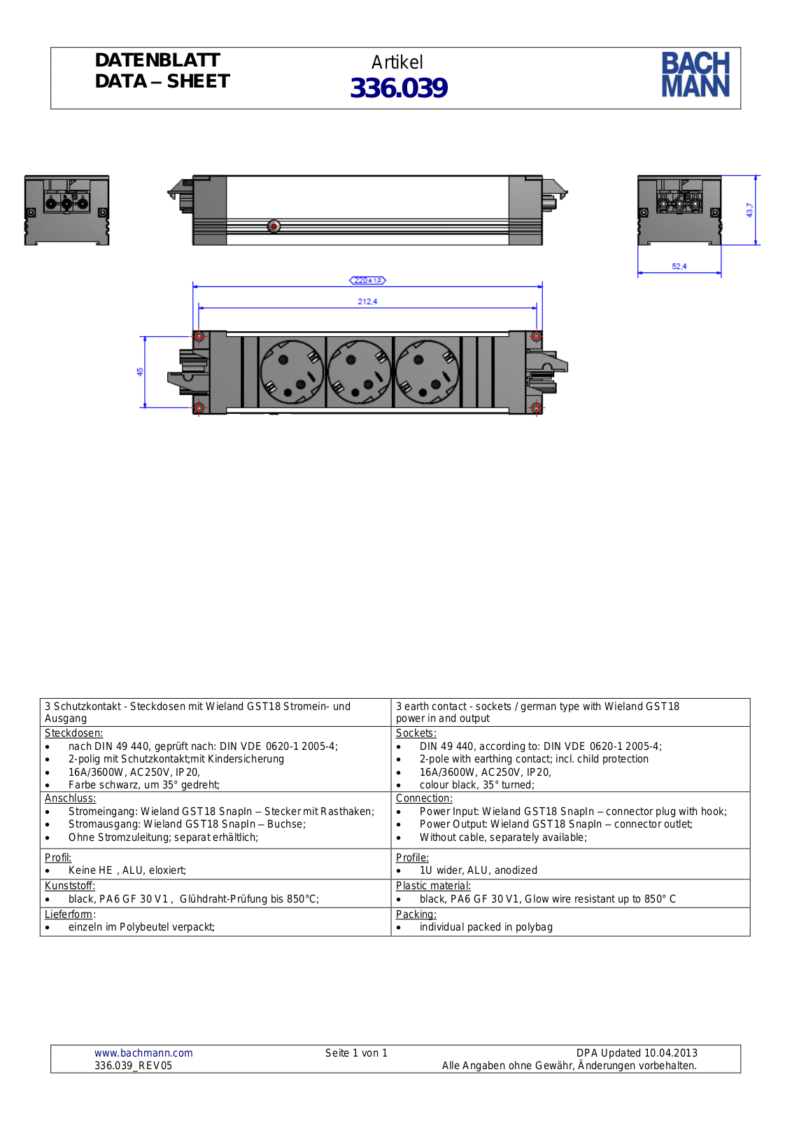 Bachmann 336.039 data sheet