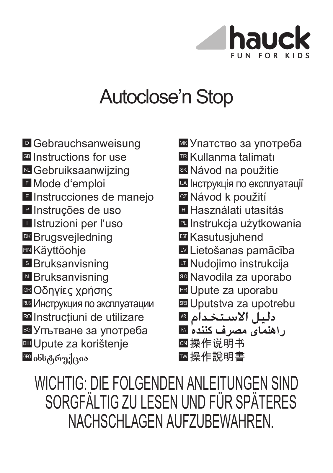 Hauck Autoclose’n Stop Service Manual