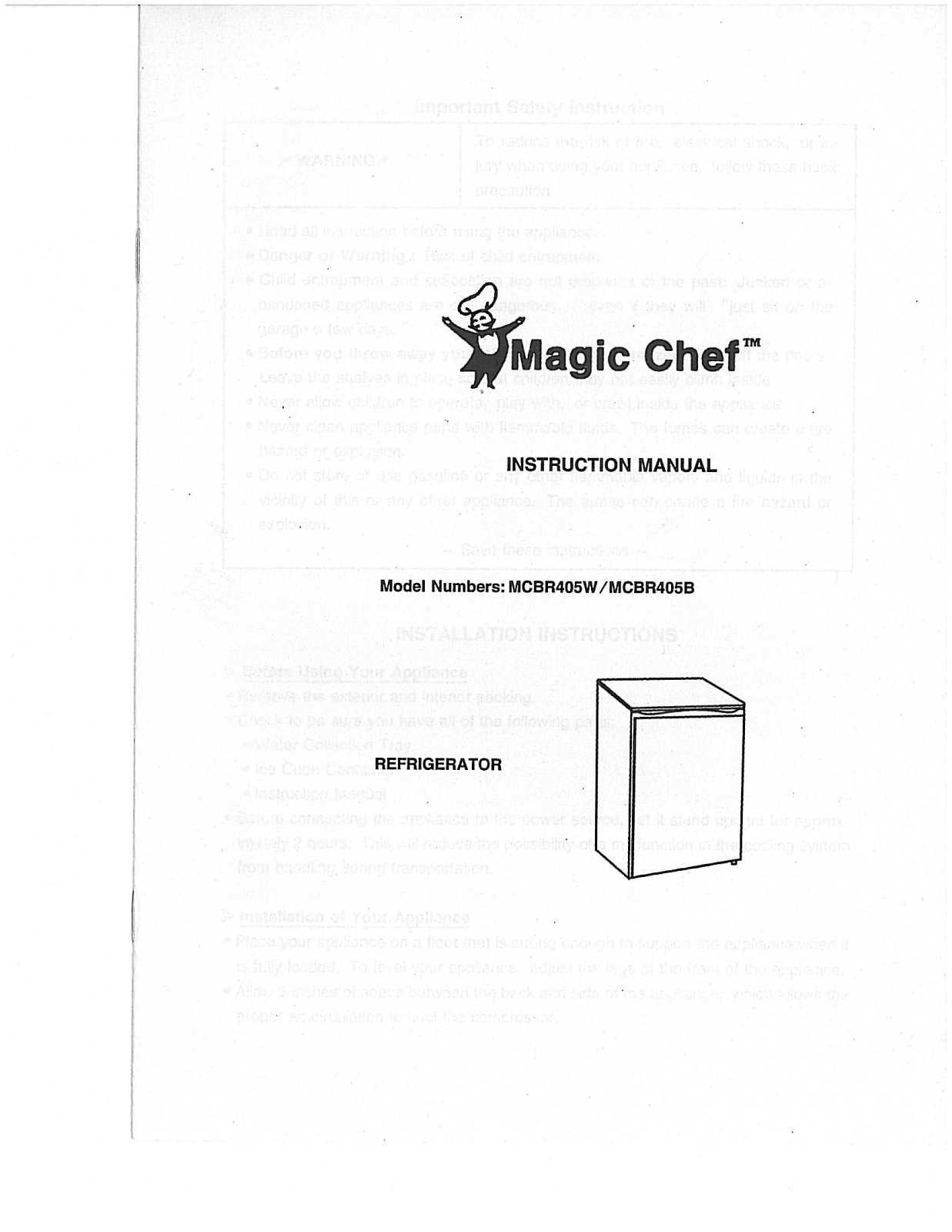 Magic Chef MCBR405B, MCBR405W User Manual