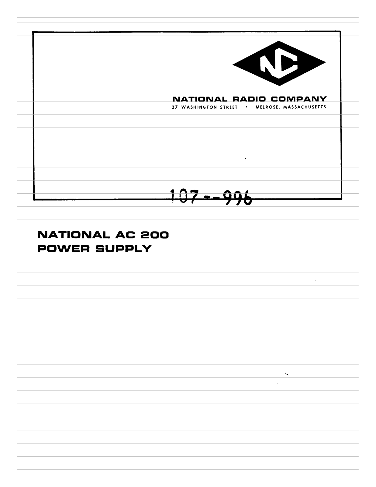 NATIONAL RADIO NCX-ac200 User Manual