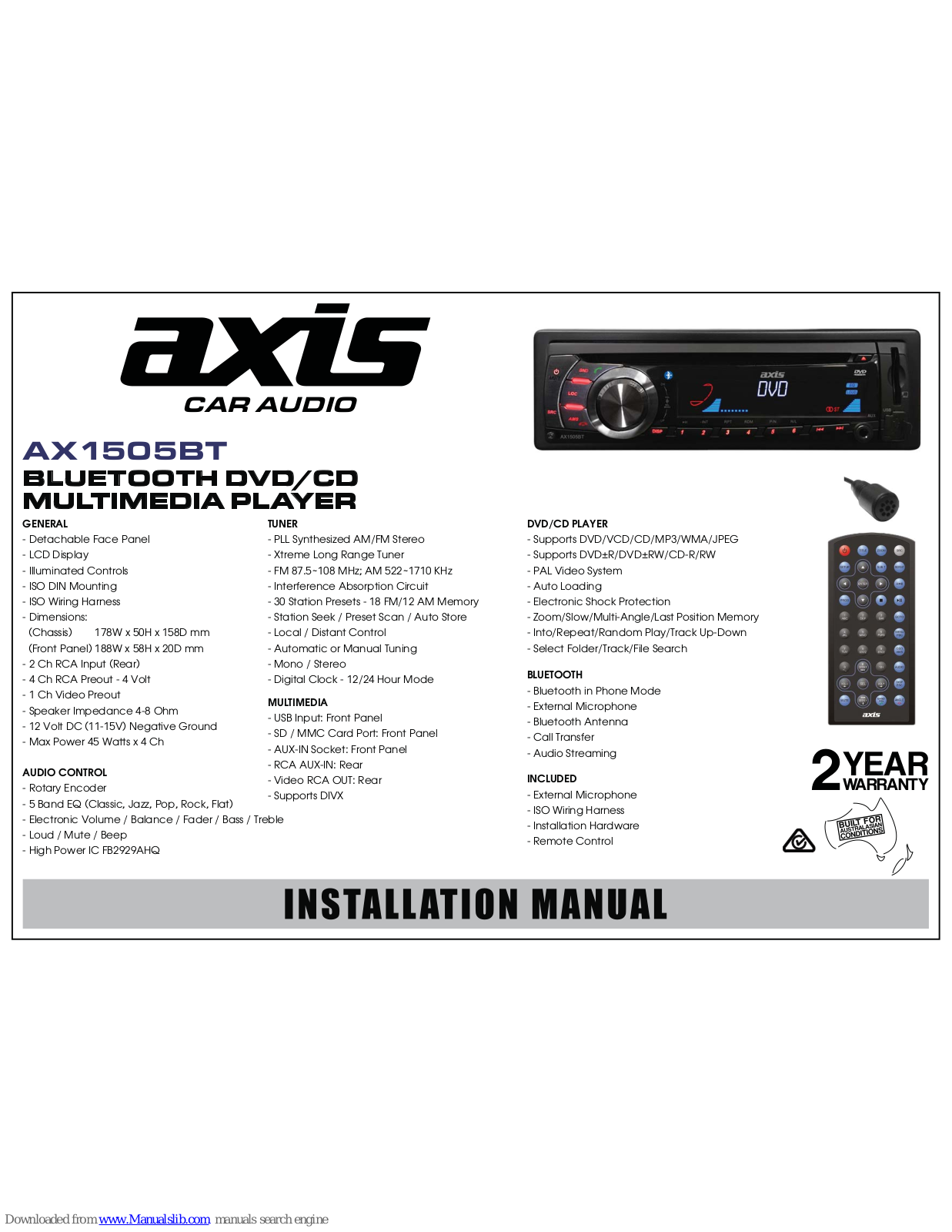 Axis AX1505BT Installation Manual