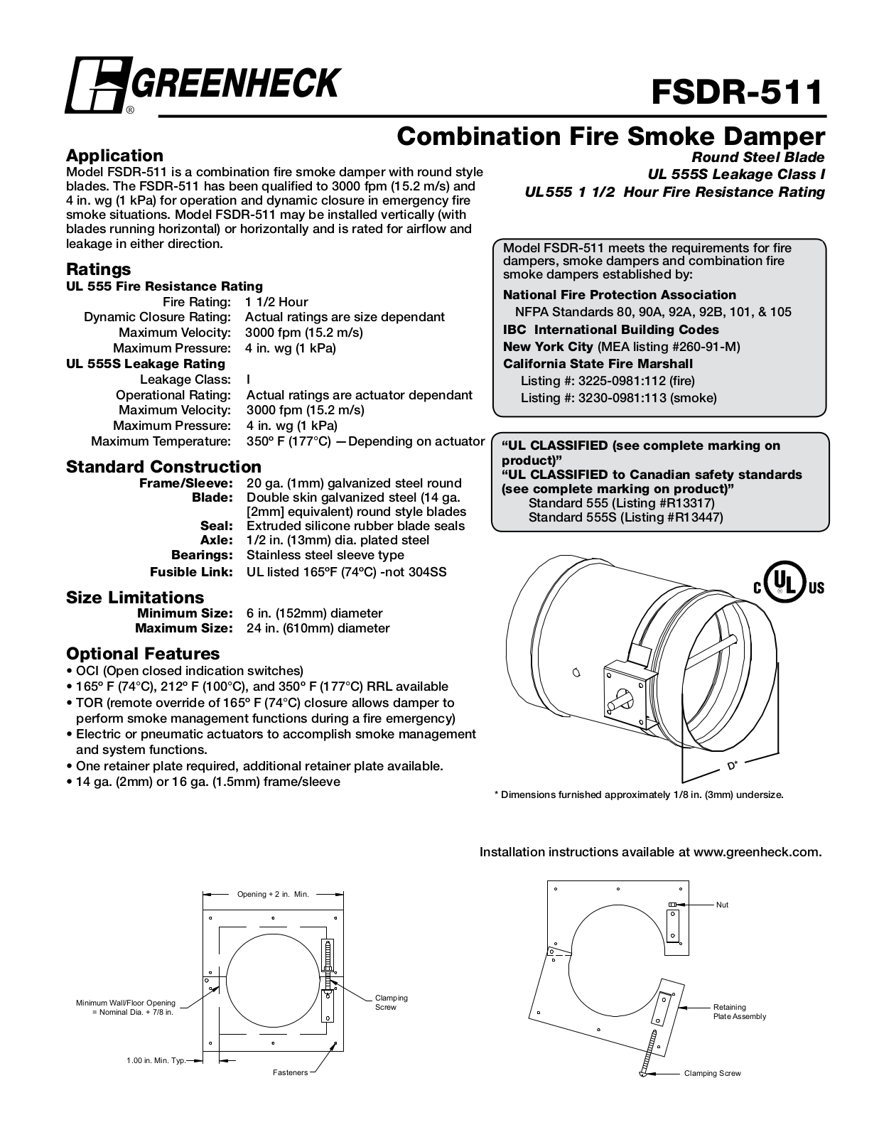 Greenheck FSDR-511 User Manual