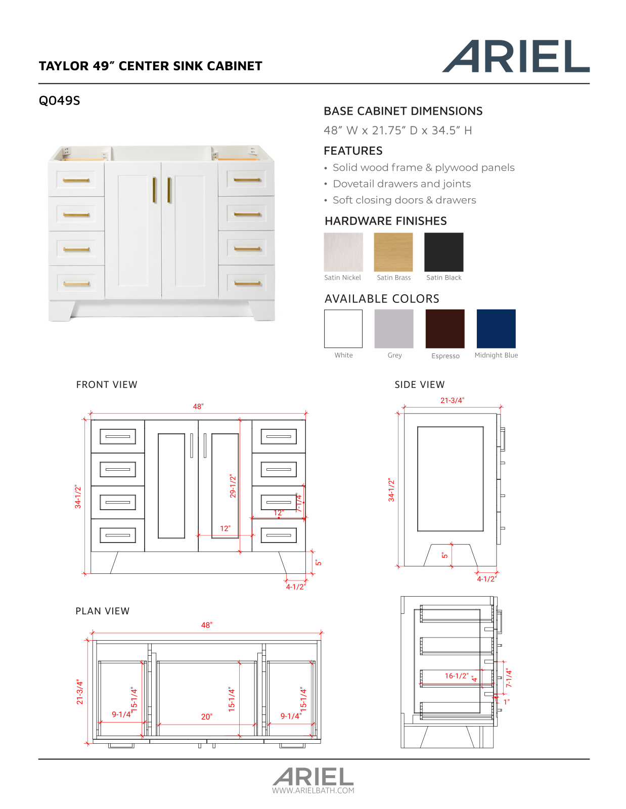 Ariel Bath ZZB10182 Specification - ManualMachine.com