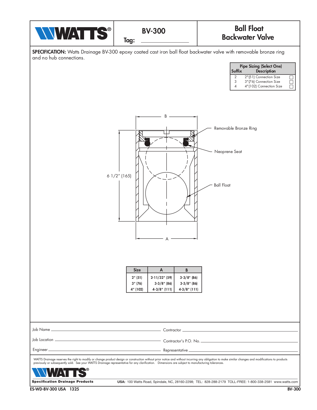 Watts BV-300 User Manual