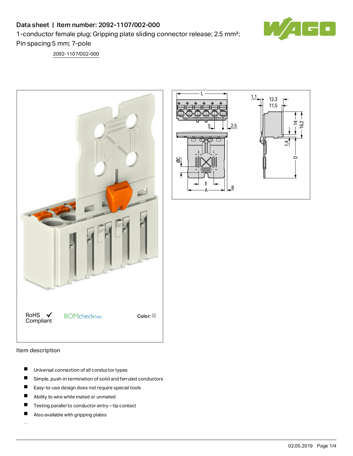 Wago 2092-1107/002-000 Data Sheet