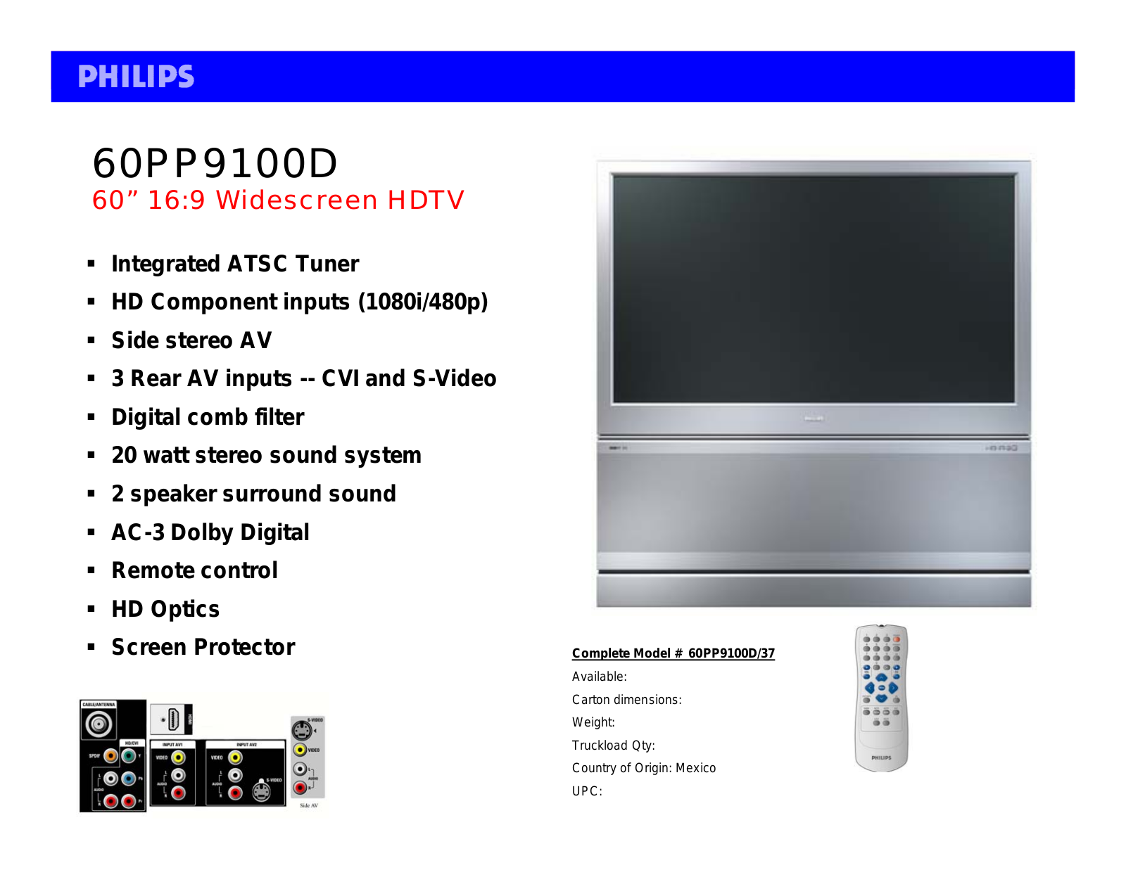 Philips 60PP9100D-37B User Manual