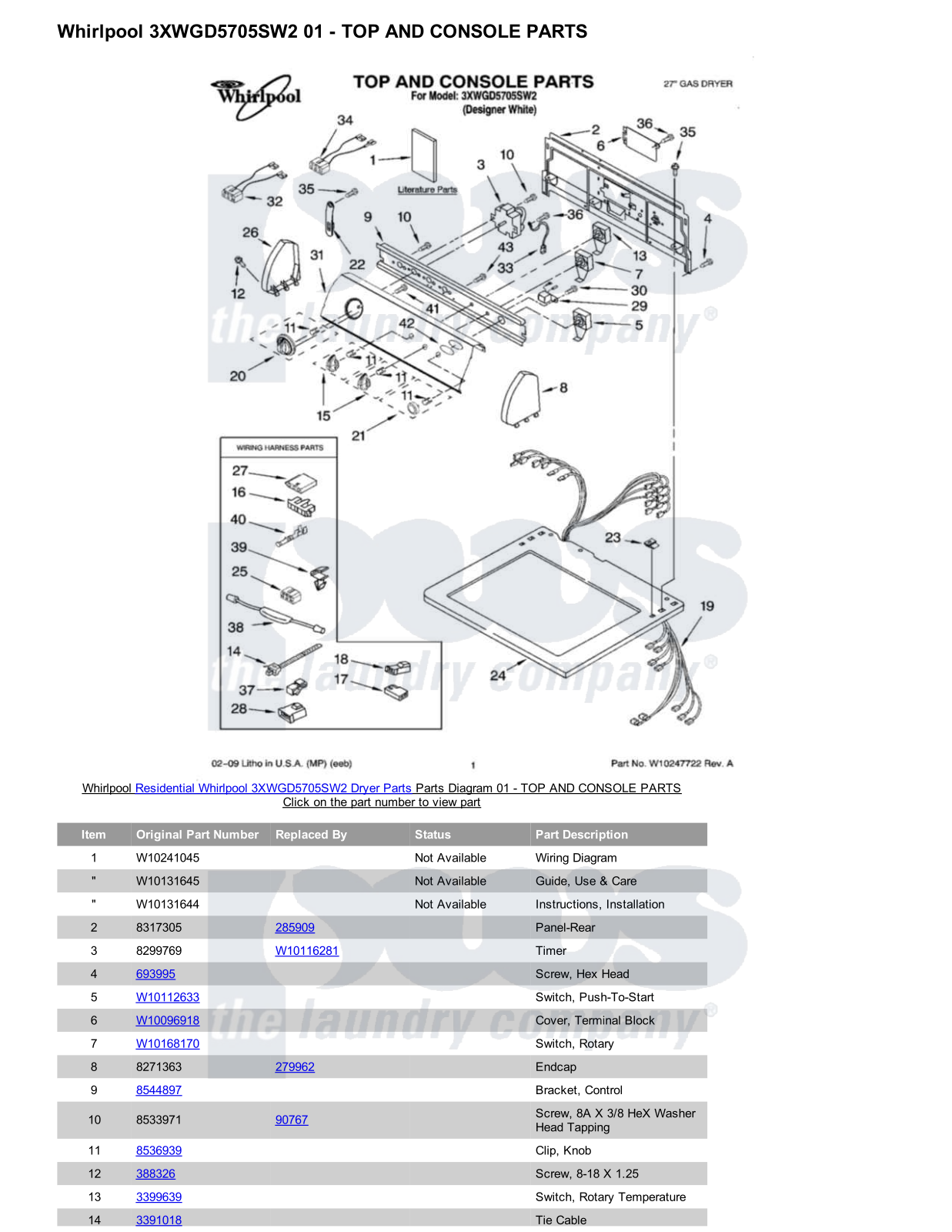 Whirlpool 3XWGD5705SW2 Parts Diagram