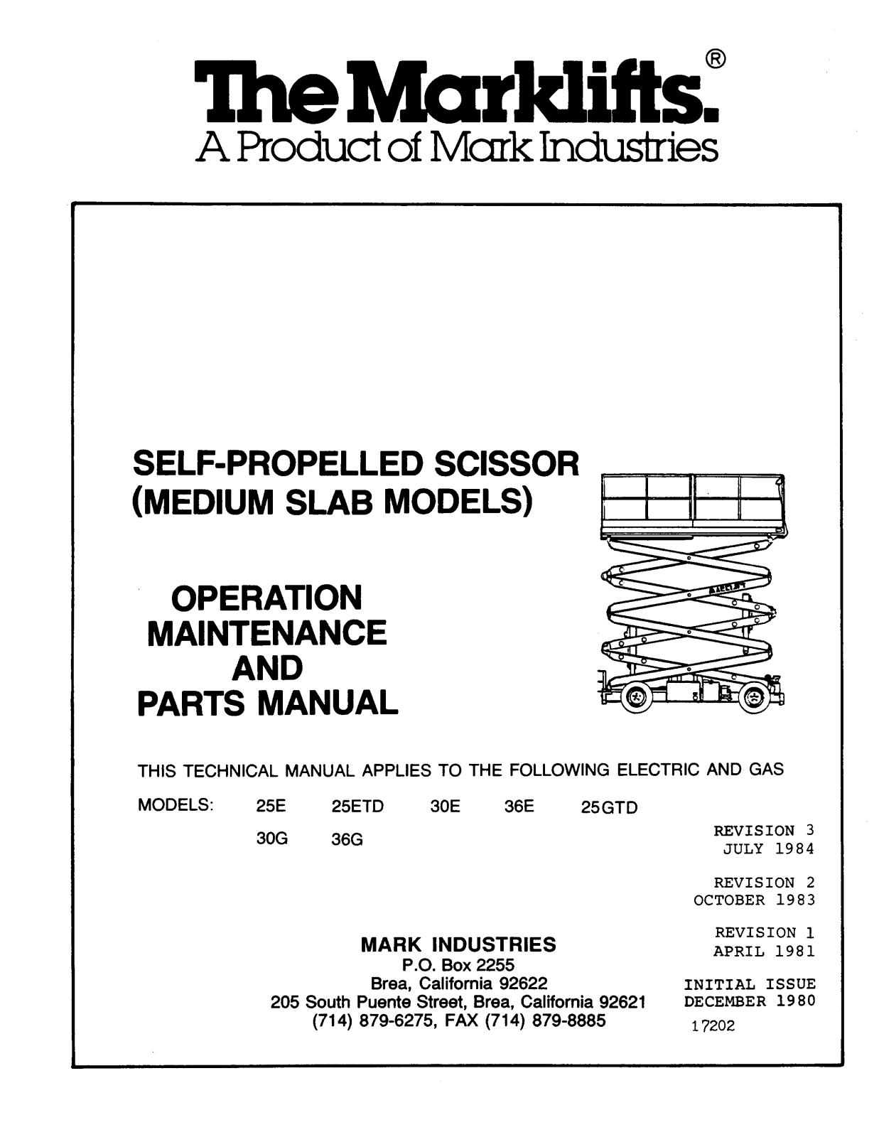 Marklifts 25E, 25ETD, 30E, 36E, 25GTD Operator's Manual - ManualMachine.com