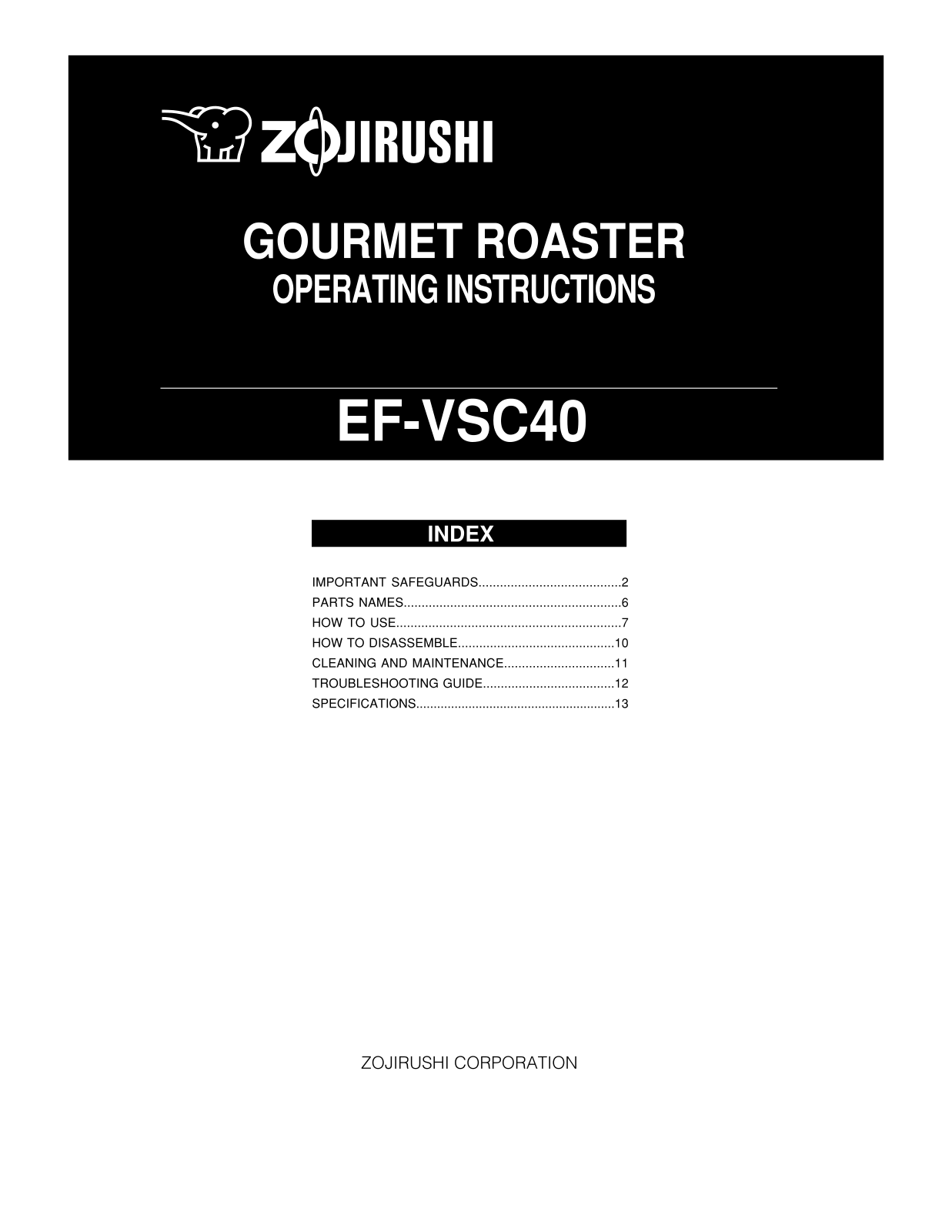 Zojirushi EF-VSC40 Owner's Manual