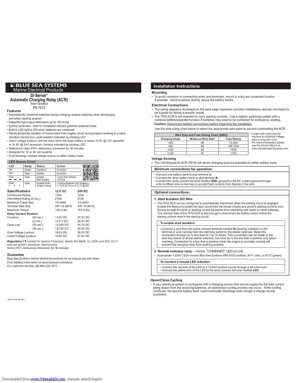 Blue Sea Systems 7610 Installation Instructions Manual