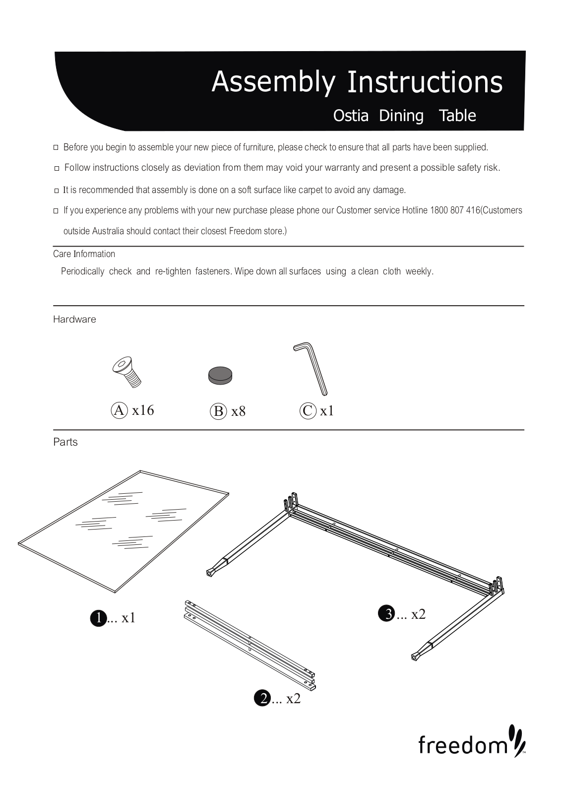 Freedom Ostia Dining Table Assembly Instruction