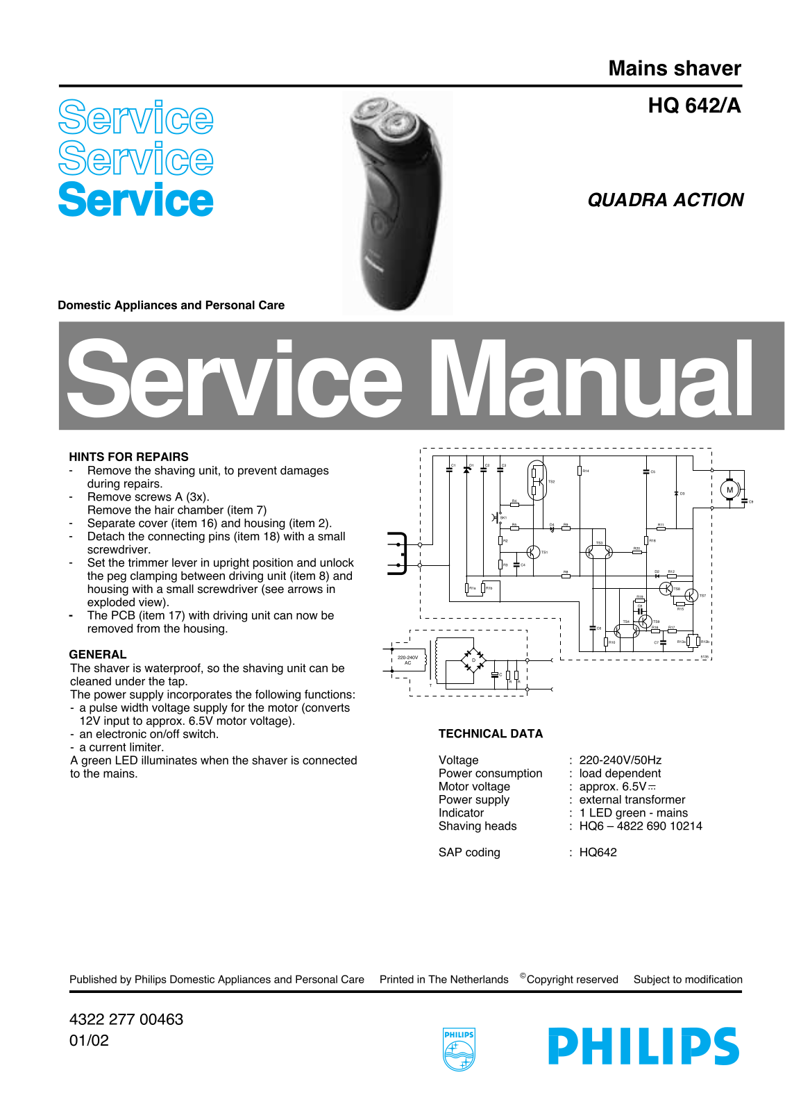 Philips HQ642A Service Manual