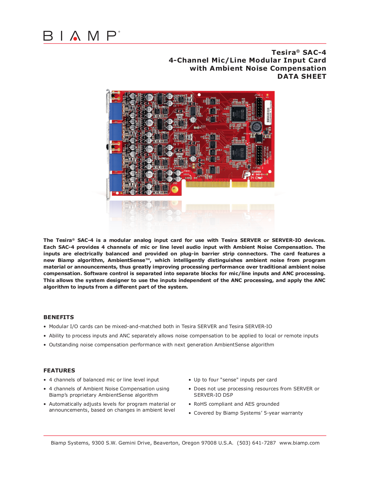 Biamp TESIRA SAC-4 DATASHEET