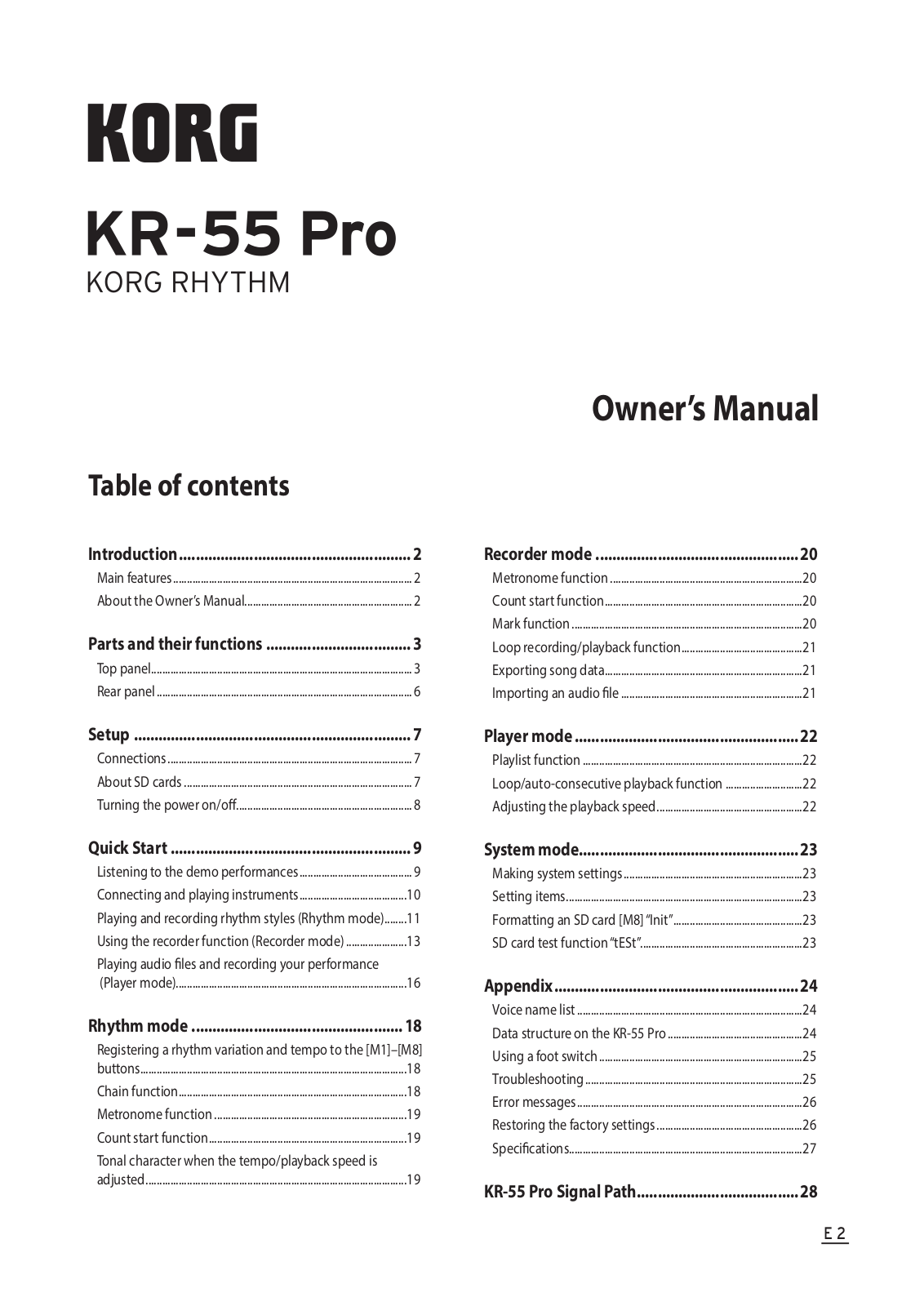 Korg RHYTHM KR-55 Pro Owner's Manual