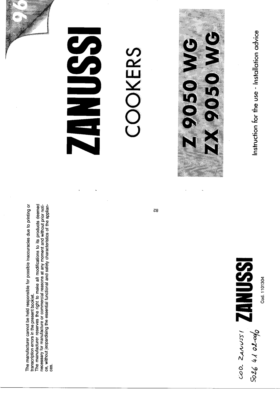 Zanussi Z9050WG, ZX9050WG User Manual