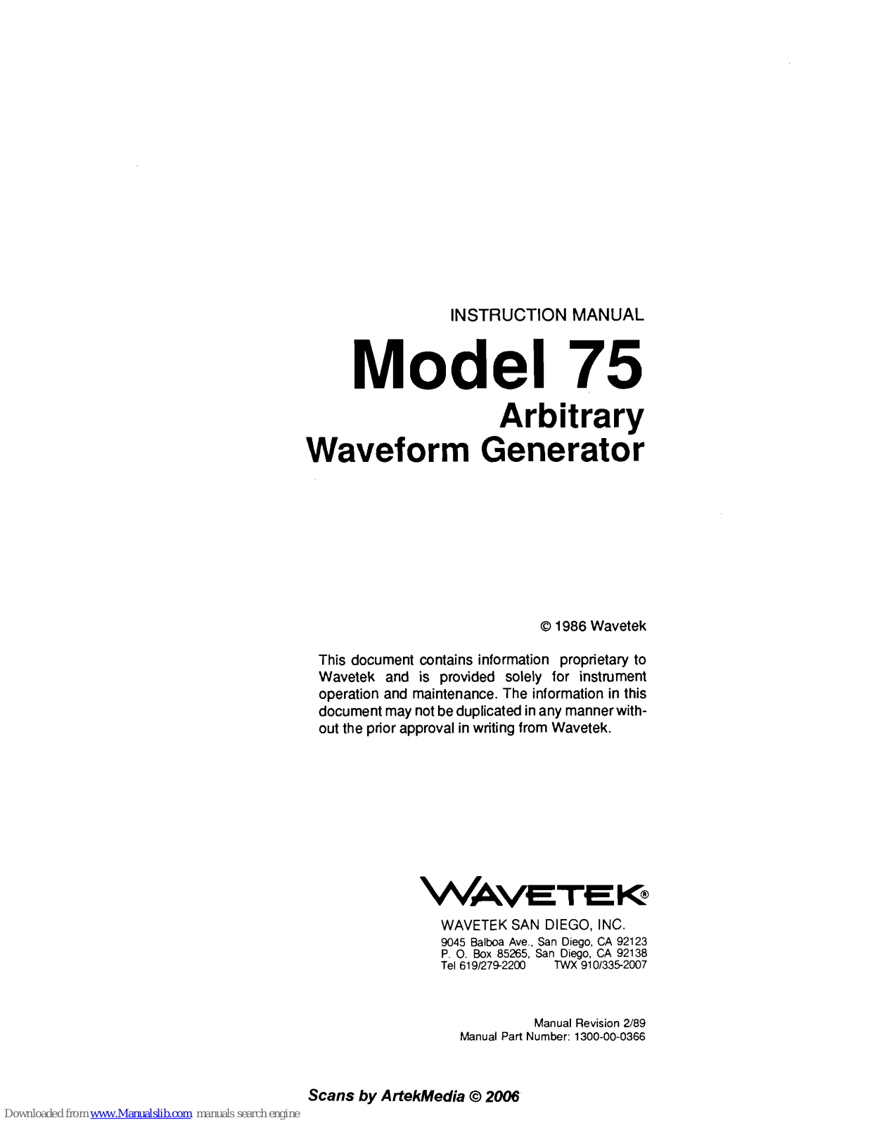 Wavetek 75 Instruction Manual - ManualMachine.com