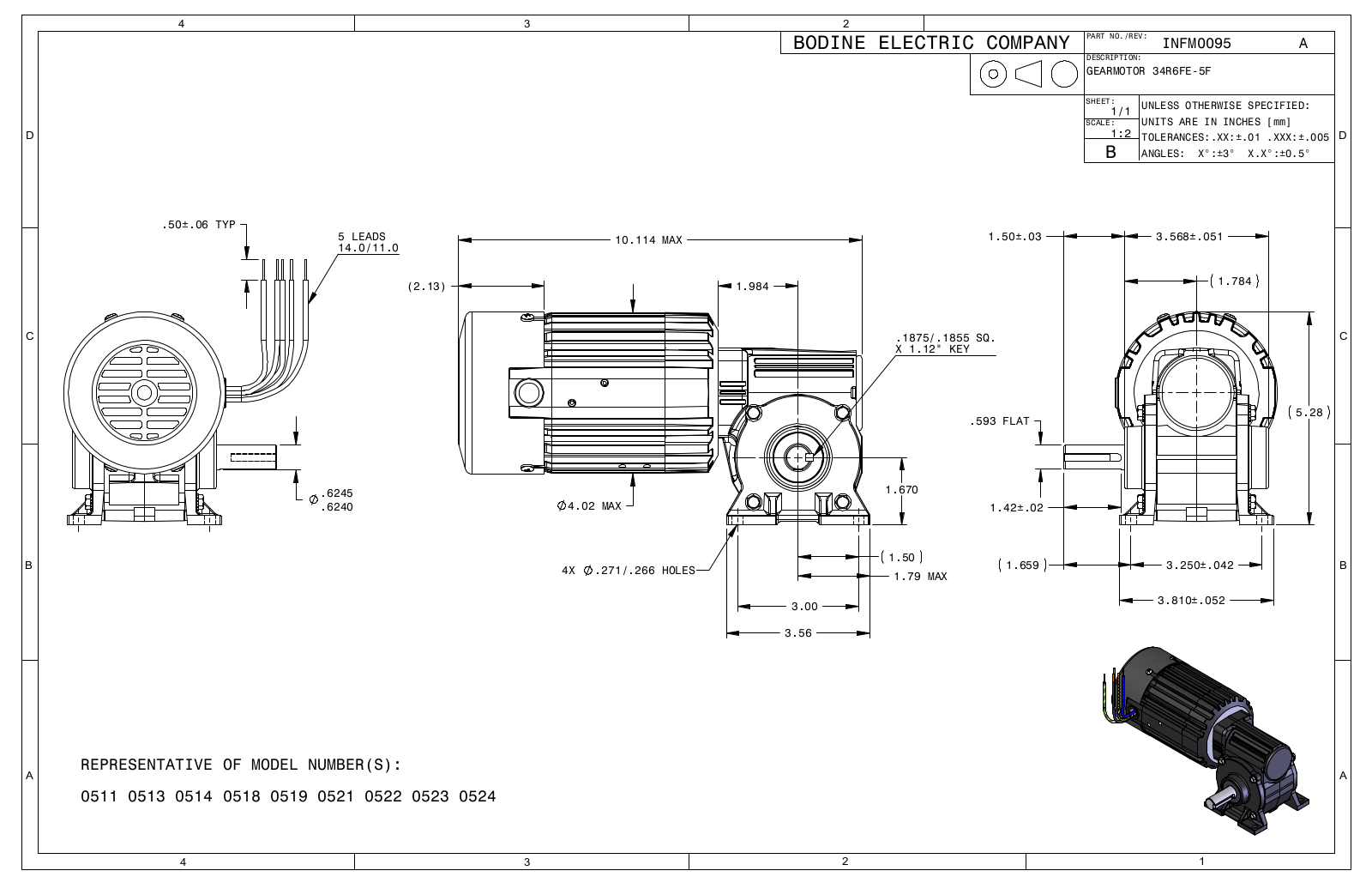 Bodine 0511, 0513, 0514, 0518, 0519 Reference Drawing