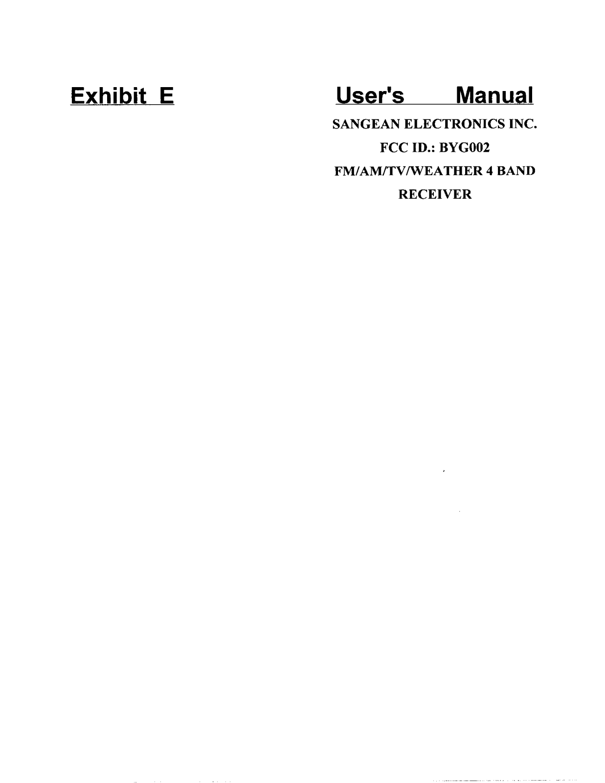 Sangean Electronics 002 Users Manual