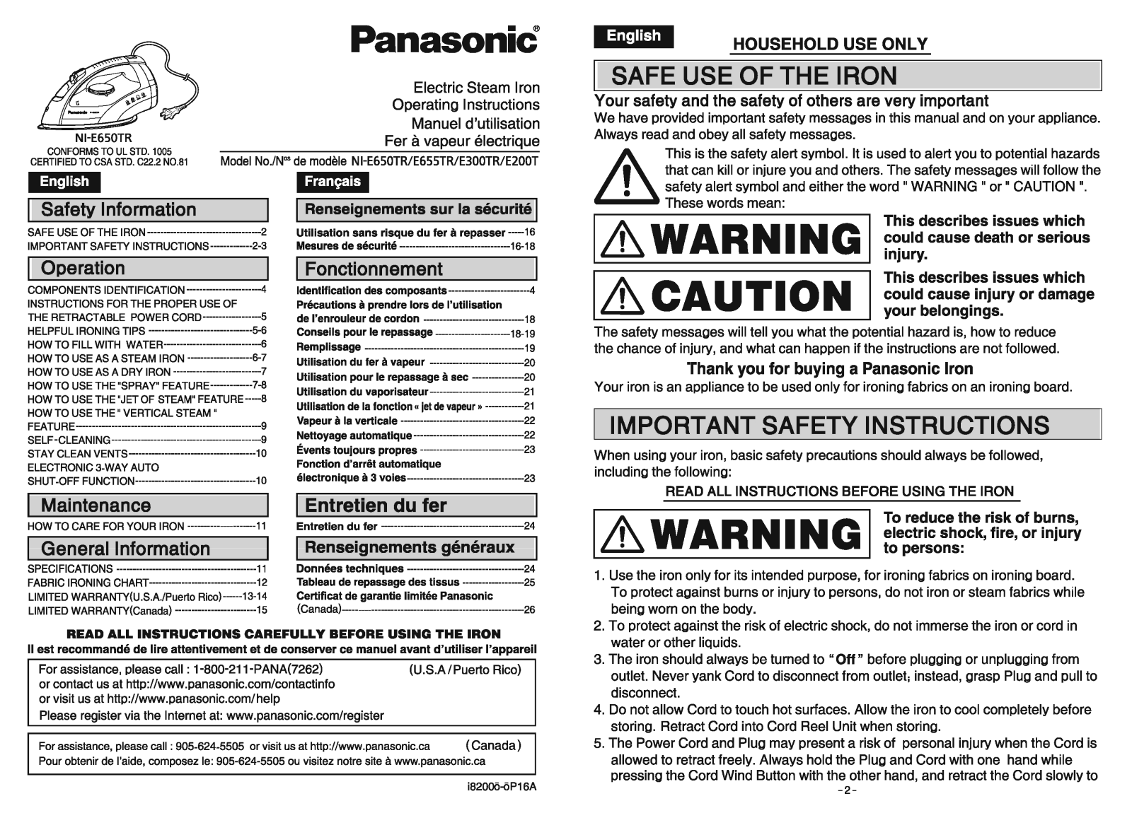 Panasonic NI-E300TR, NI-E650TR User Manual