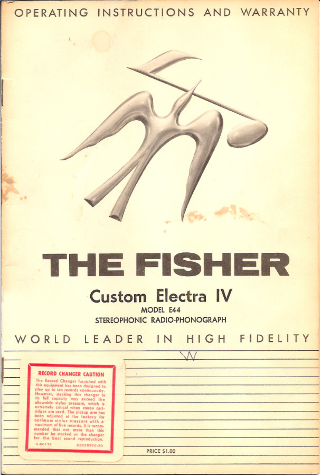 Fisher Electra-E-44 Owners Manual