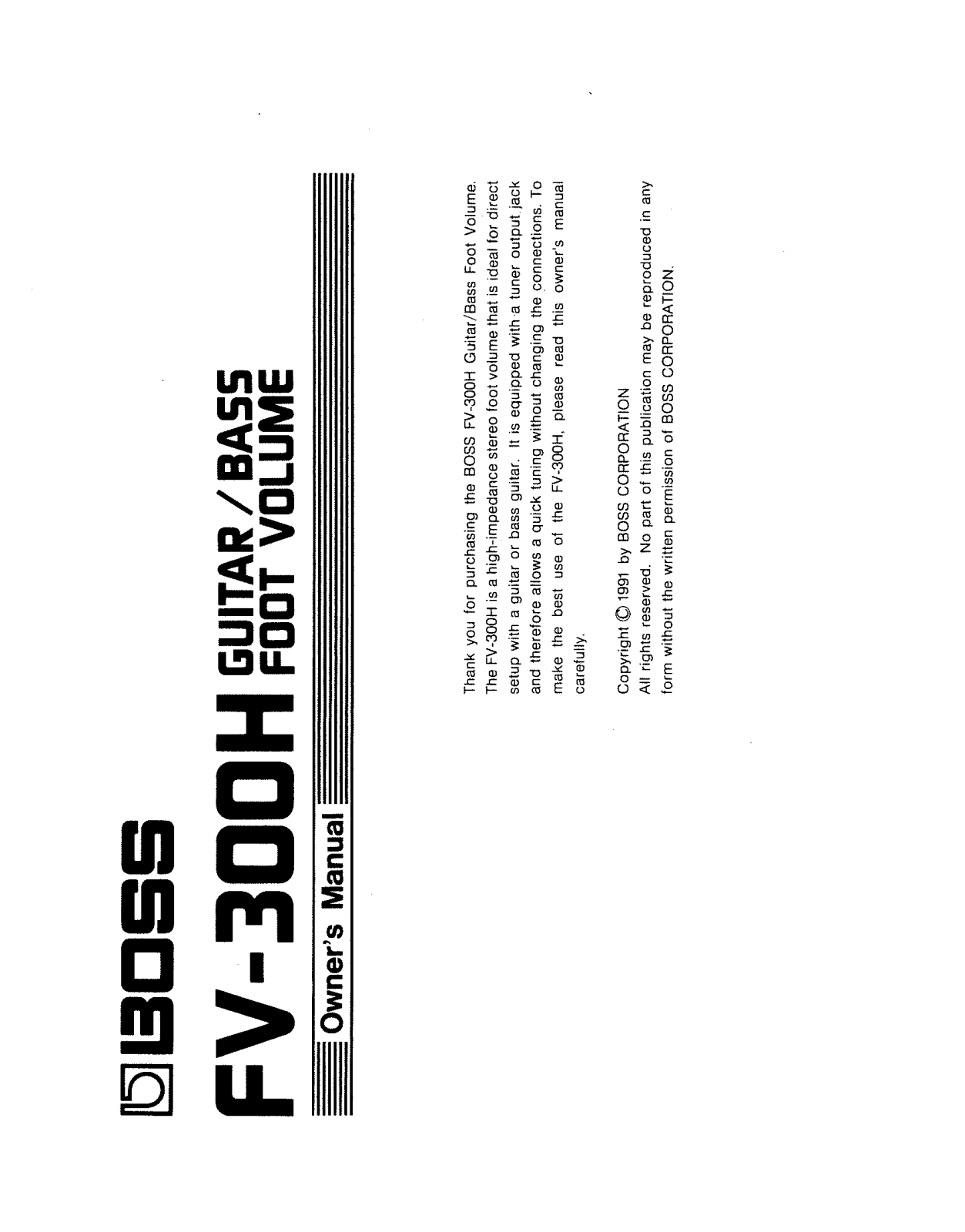 Roland Corporation FV-300H Owner's Manual