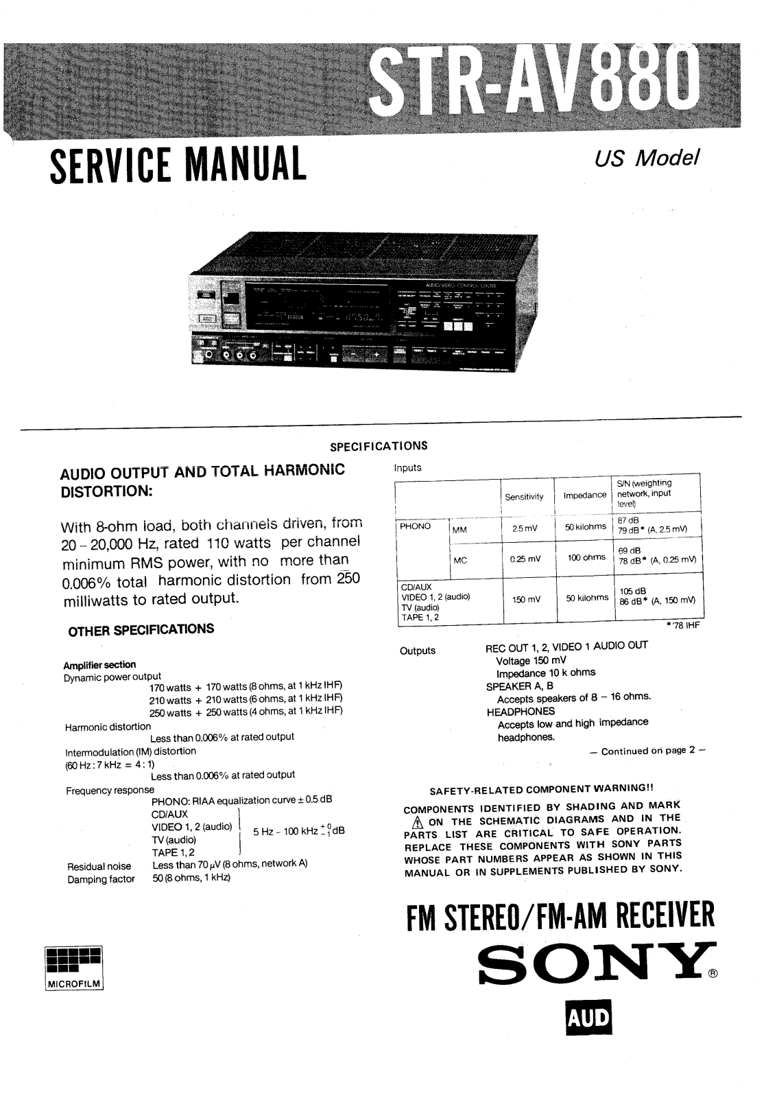 Sony STR-AV880 Service manual