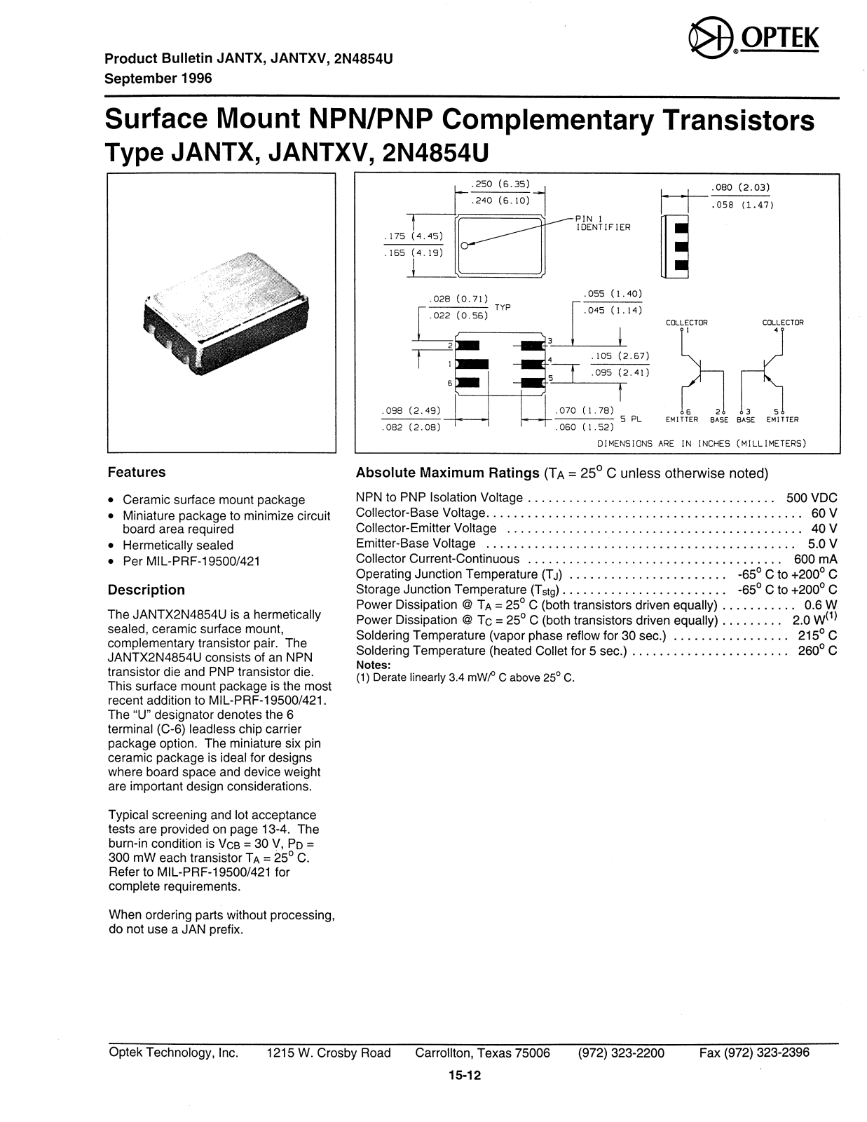 Datasheet 2N4854U Datasheet (OPTREX) - ManualMachine.com
