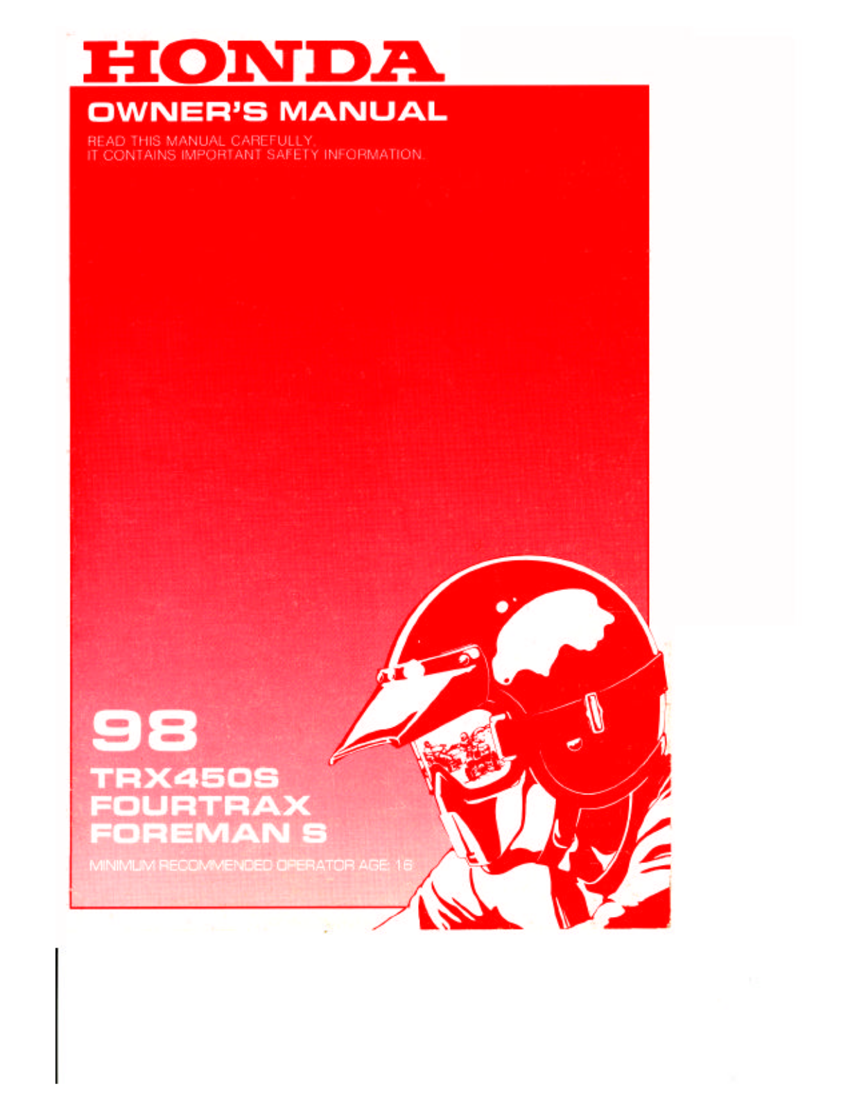 Honda TRX450S 1998 Owner's Manual