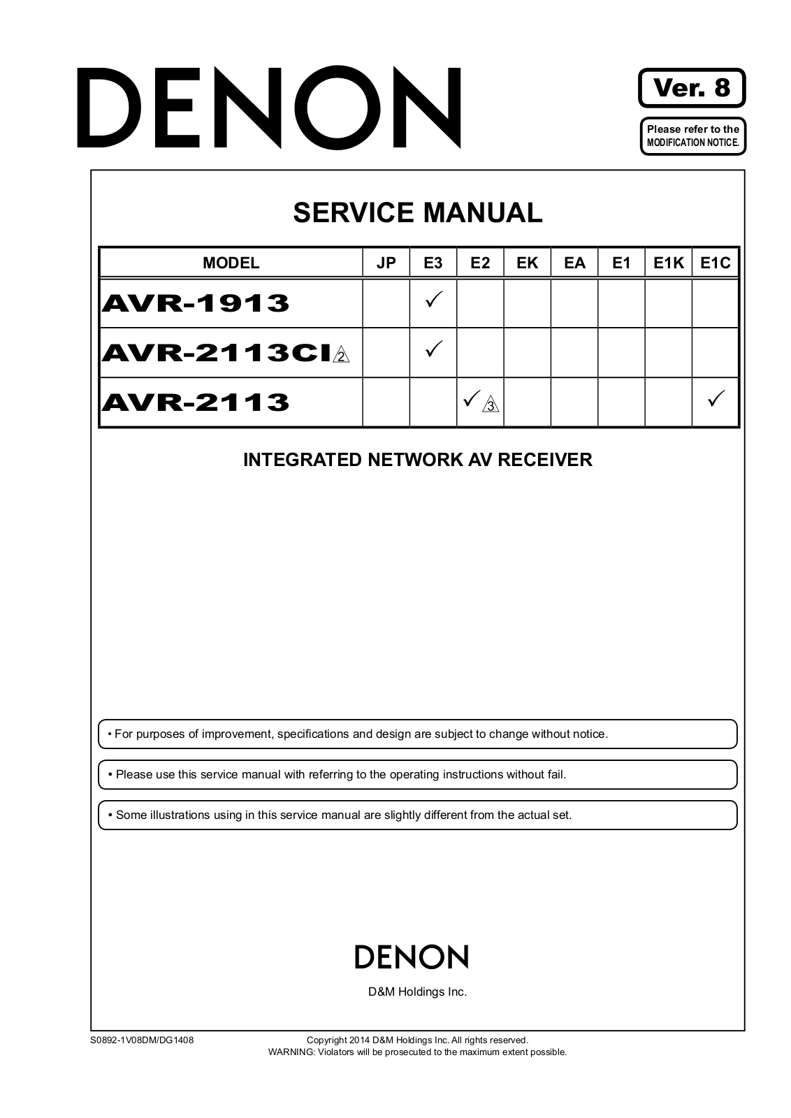 denon AVR-1913, AVR-2113CI, AVR-2113 Service Manual