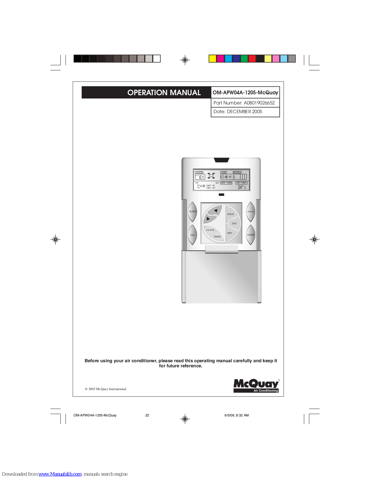 McQuay WH 12B, WH 11B, WH 25B, WH 12BR, WH 11BR Operation Manual