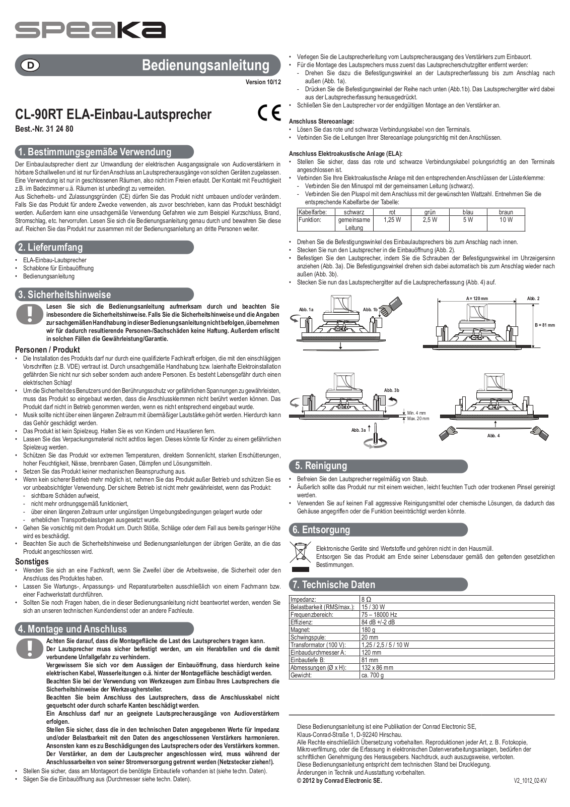 SpeaKa CL-90RT Operating Instructions - ManualMachine.com