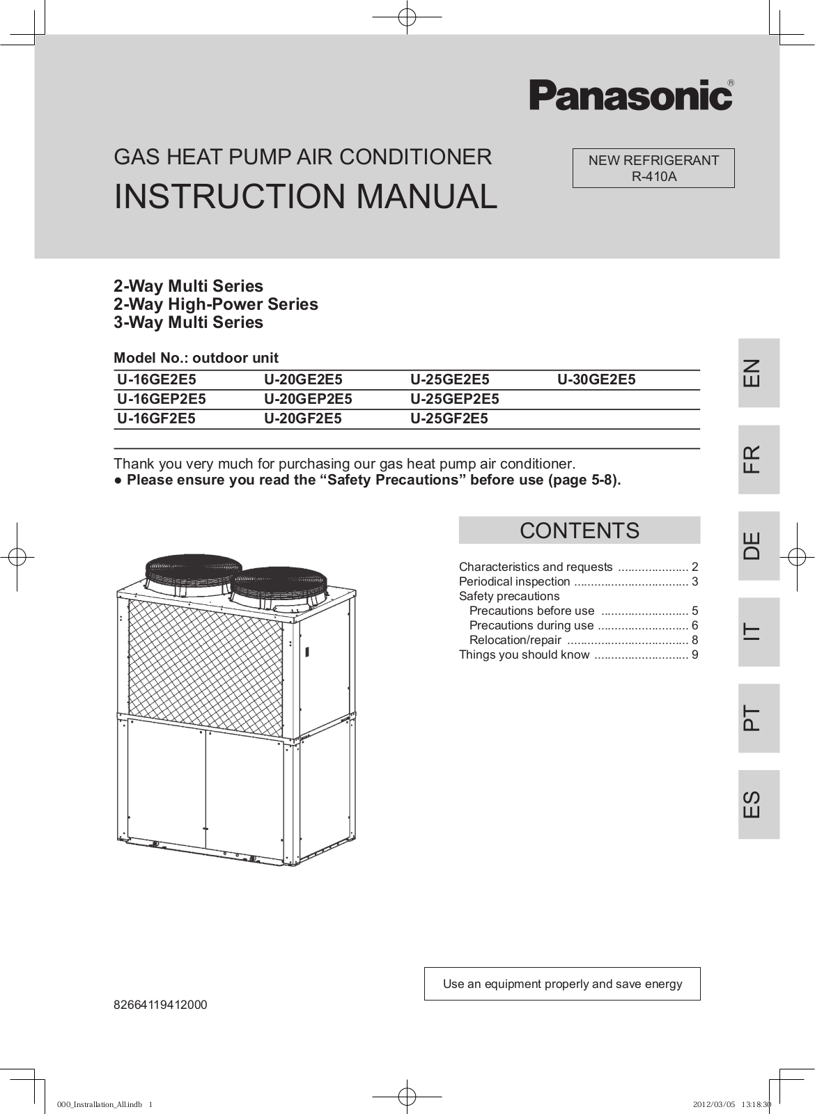 PANASONIC U16GEP2E5, U16GF2E5, U25GEP2E5, U25GE2E5, U25GF2E5 User Manual