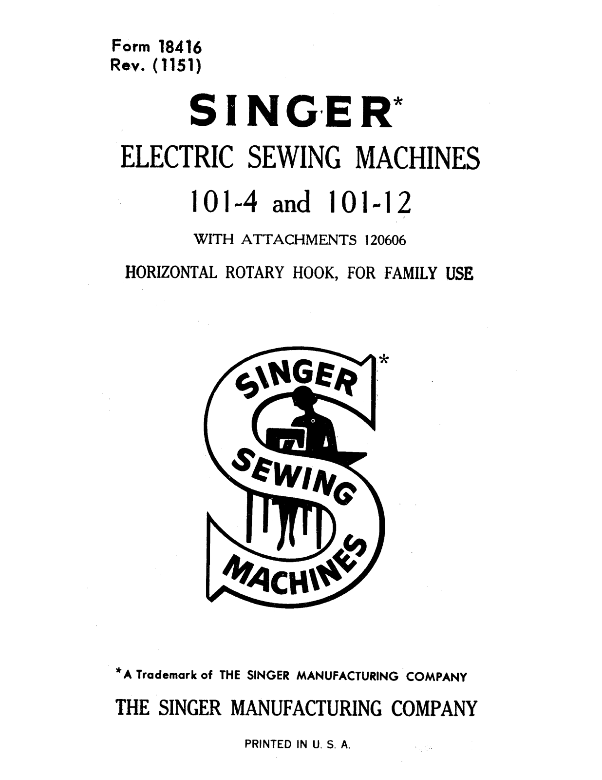 Singer 101-4 Instruction Manual