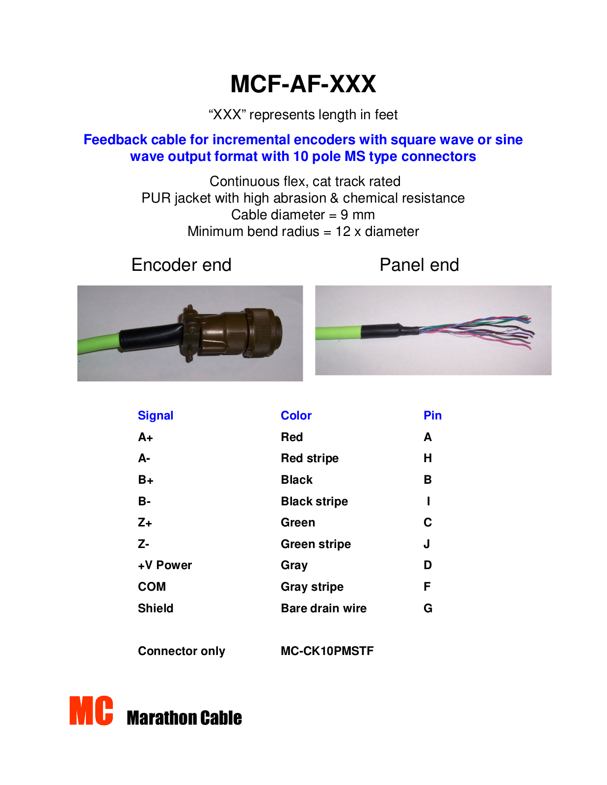 Marathon Cable MCF-AF-XXX Data Sheet