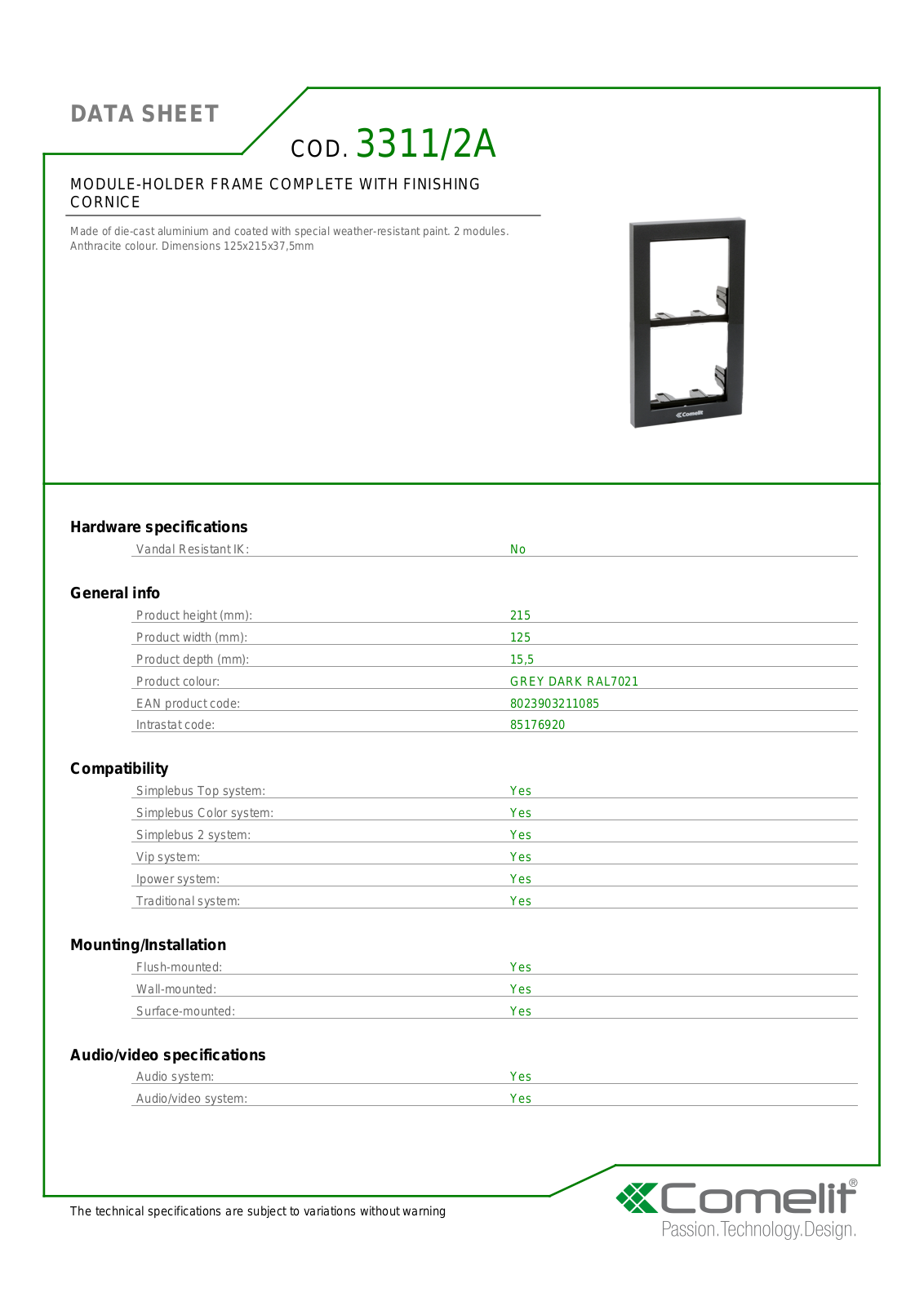 Comelit 3311-2A Specsheet - ManualMachine.com