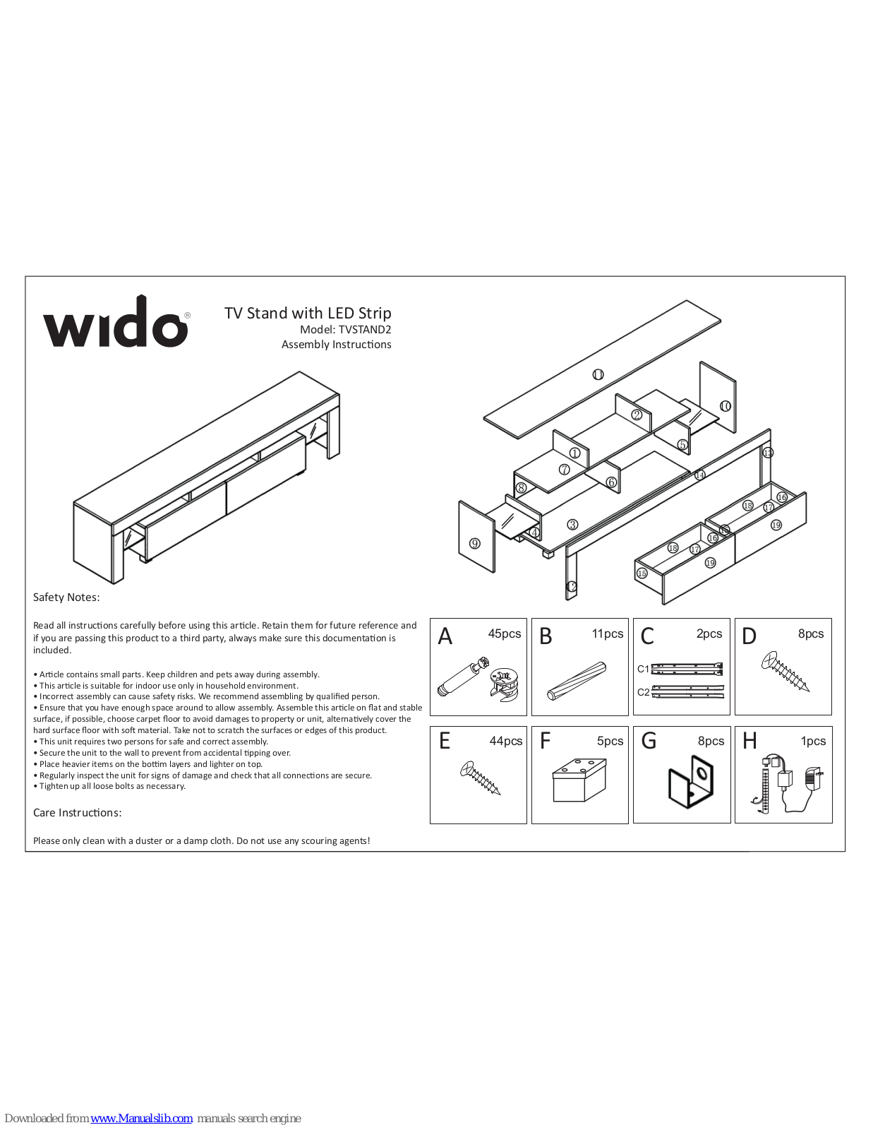 Wido TVSTAND2 Assembly Instructions Manual