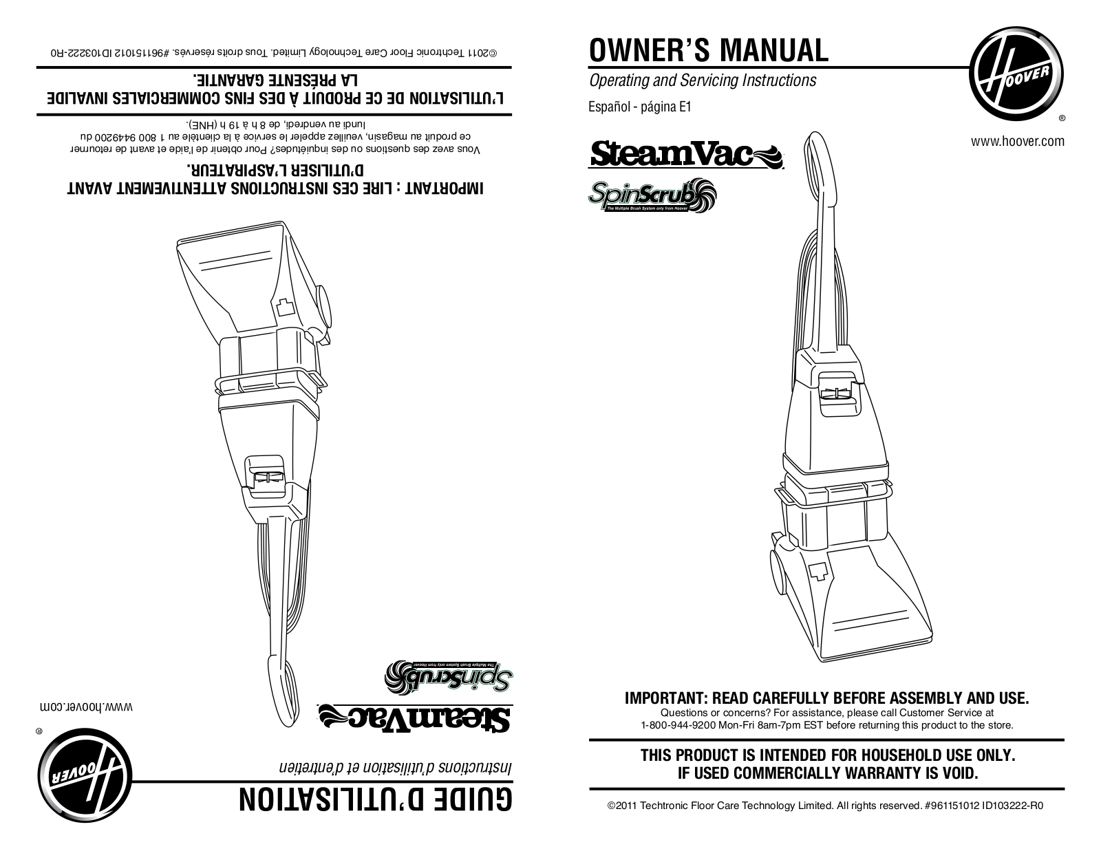 Hoover FH50047, F5915905NC Owners Manual