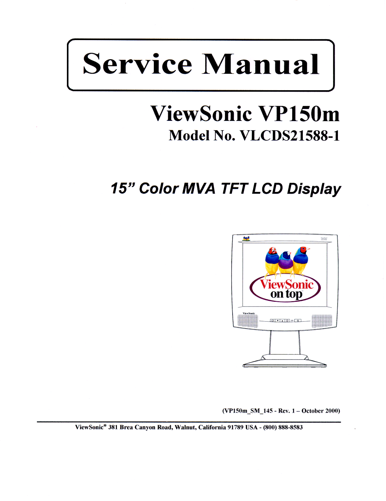 ViewSonic VP150m,VLCDS21588-1 Service manual