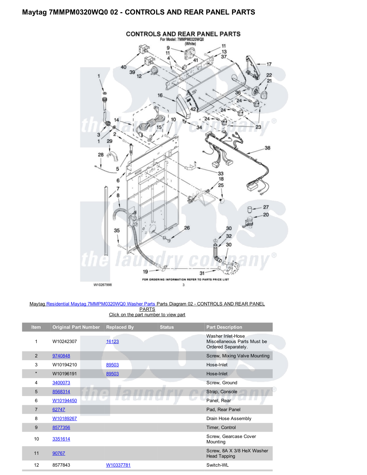 Maytag 7MMPM0320WQ0 Parts Diagram