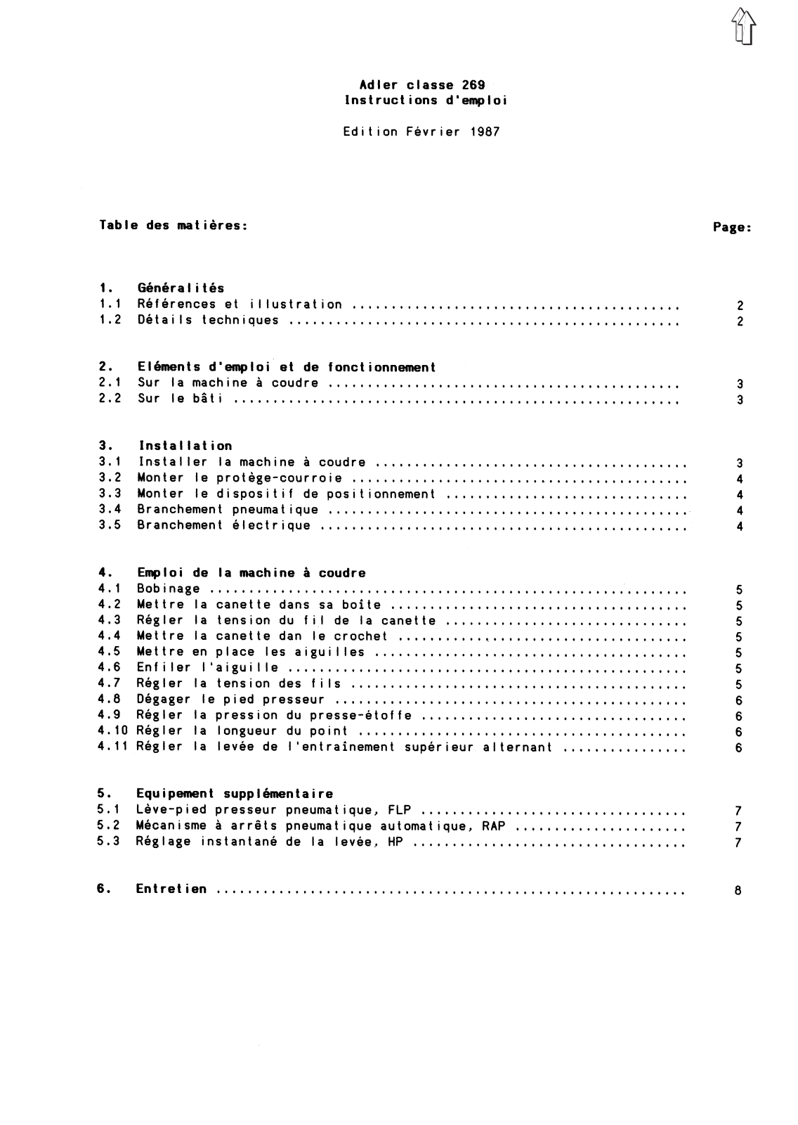 Adler 269 Operating Instruction