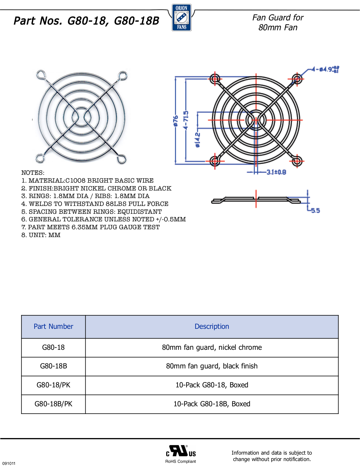 Orion G80-18, G80-18B Data Sheet