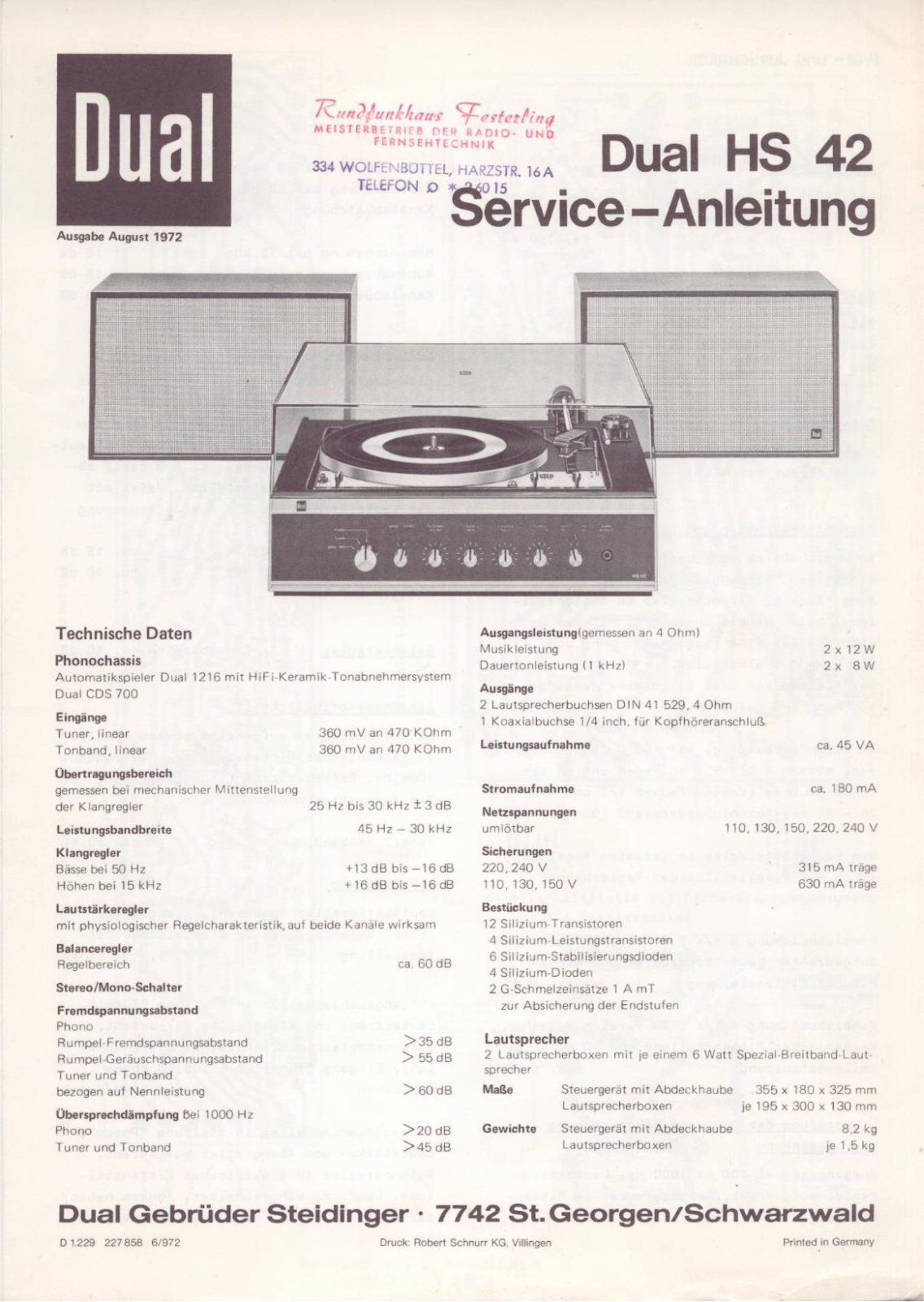 Dual HS-42 Service manual