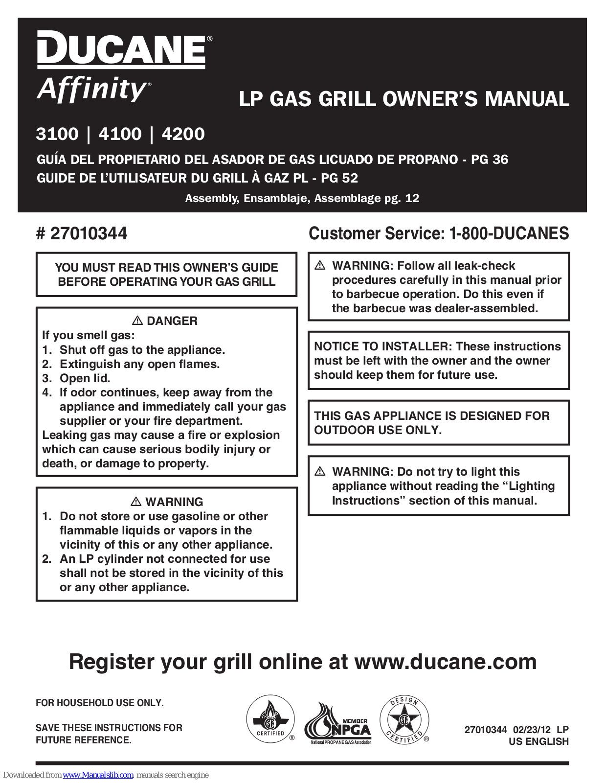 Ducane Affinity 3100, Affinity 4100, Affinity 4200, Affinity 31742101, Affinity 27010344 Owner's Manual - ManualMachine.com