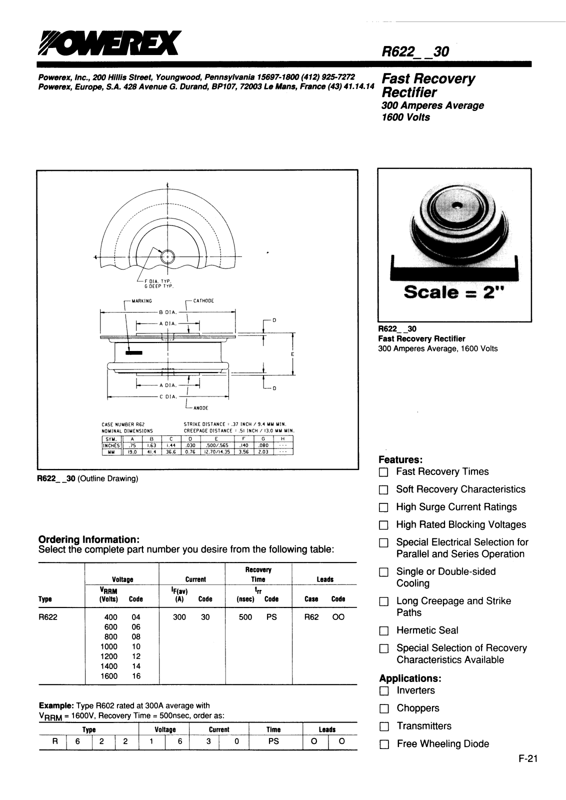 POWEREX R6220230PS, R6220430PS, R6220630PS, R6221030PS Datasheet