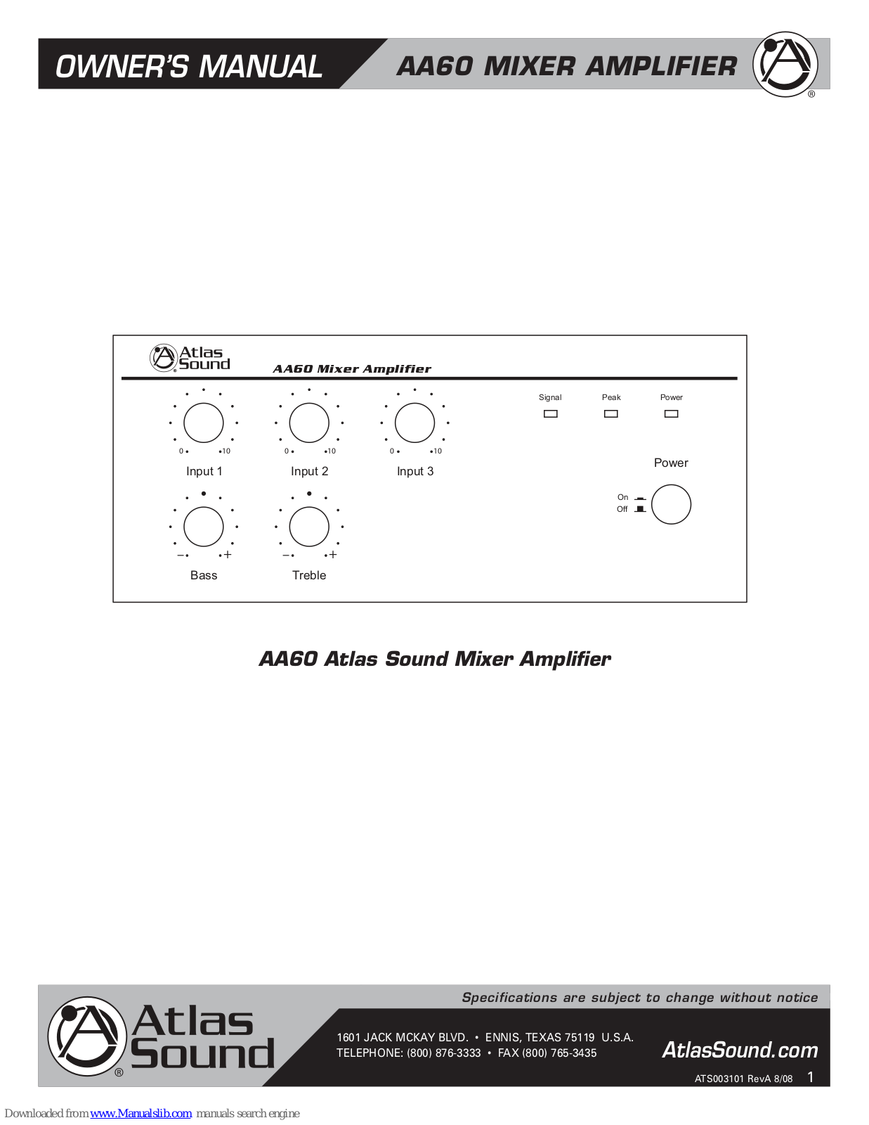 Atlas AA60 Owner's Manual